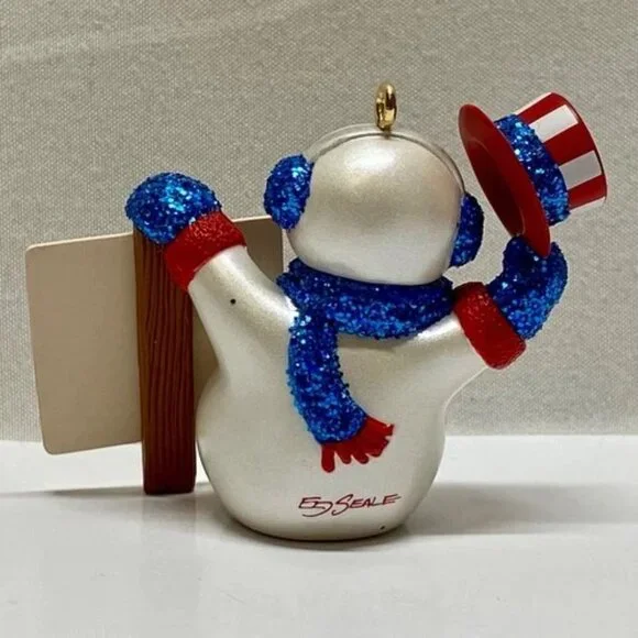 Vintage Christmas Ornament Patriotic Frosty Snowman God‎ Bless USA Hallmark 1999 - Picture 2 of 10